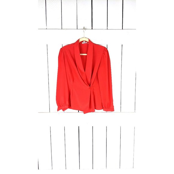 Anne Klein Tops - Vintage Anne Klein red sheer long sleeve billowy wrap blouse